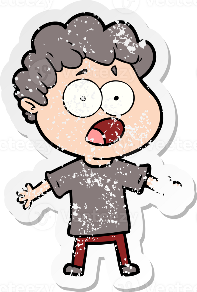 distressed sticker of a cartoon man gasping in surprise png