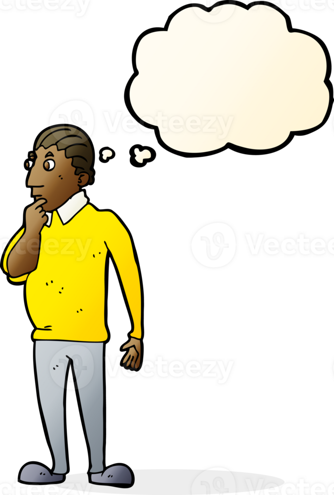 cartoon curious man with thought bubble png