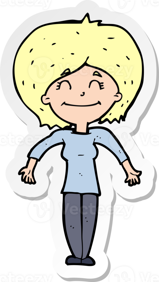 sticker of a cartoon woman shrugging shoulders png