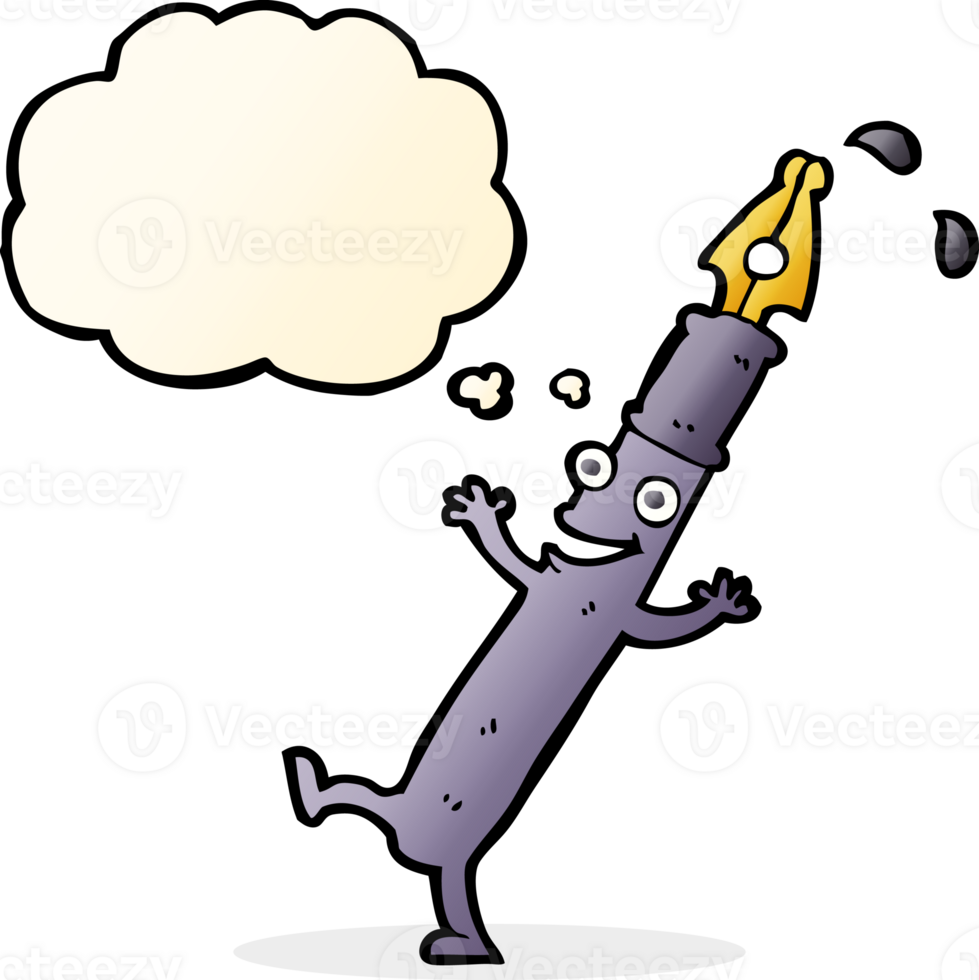 cartoon pen character with thought bubble png