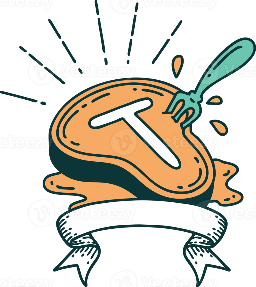 banner with tattoo style steak and fork png