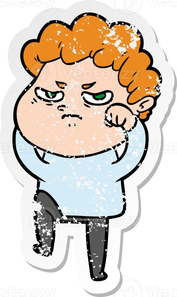 distressed sticker of a cartoon angry man png