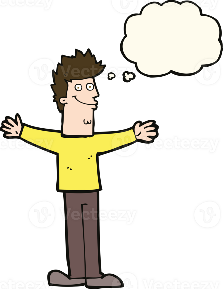 cartoon happy man with thought bubble png