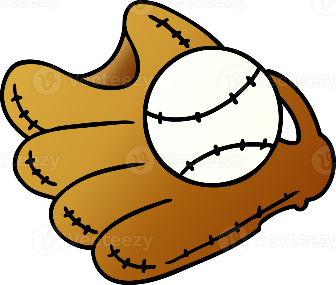 gradient cartoon doodle of a baseball and glove png