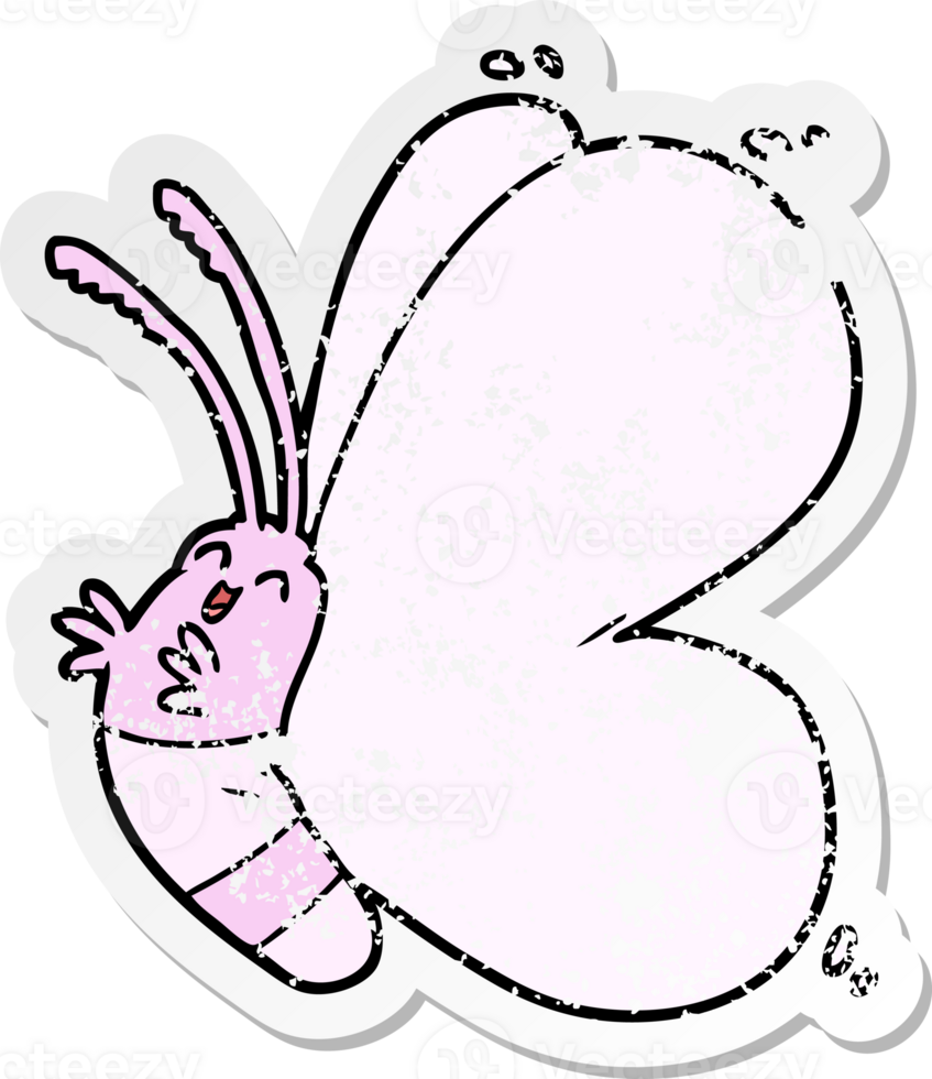 distressed sticker of a funny cartoon butterfly png