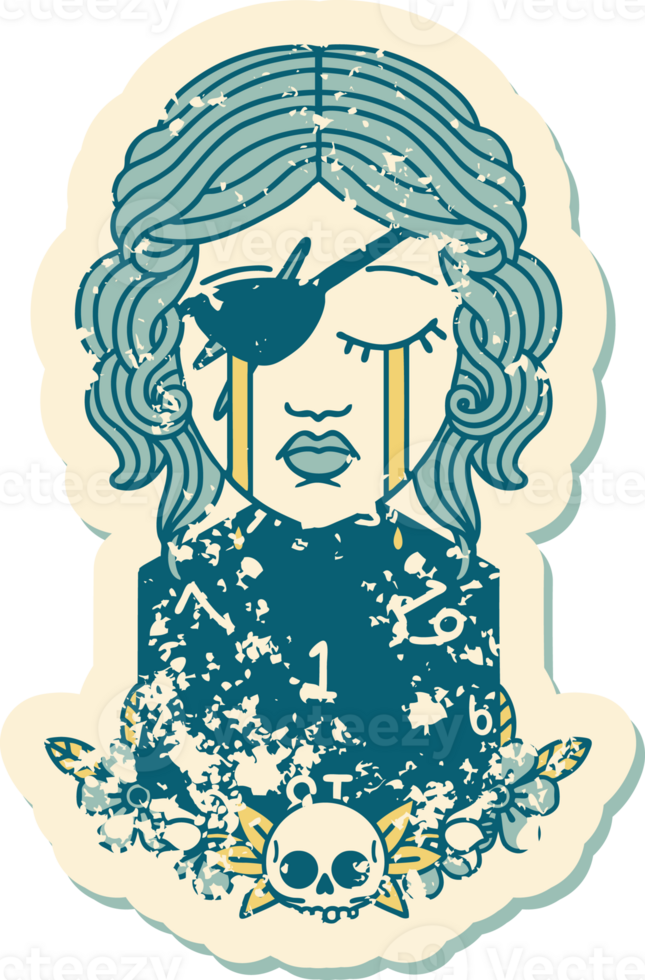 crying human rogue with natural one d20 roll grunge sticker png