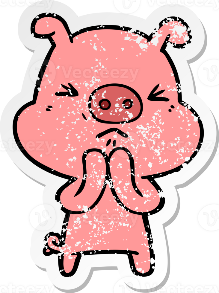 distressed sticker of a cartoon grumpy pig png