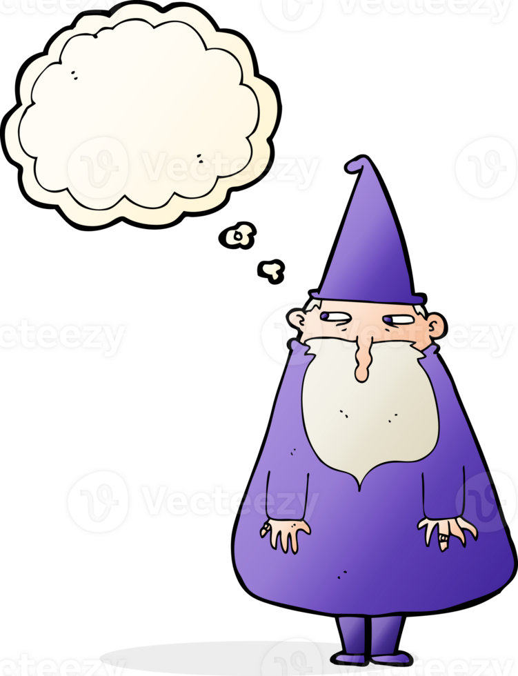 cartoon wizard with thought bubble png