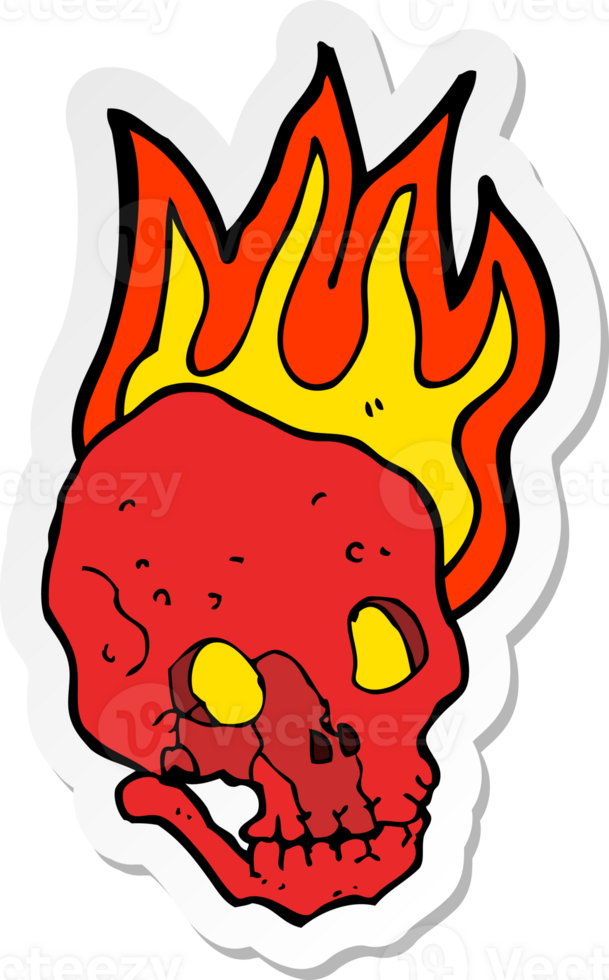 sticker of a cartoon flaming skull png