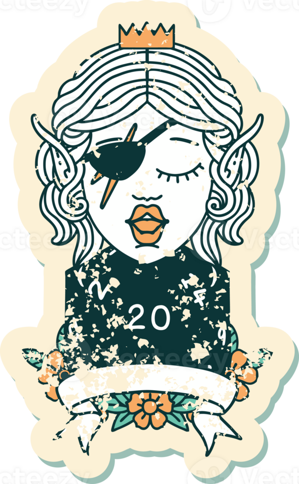 elf rogue character with natural twenty dice roll illustration png