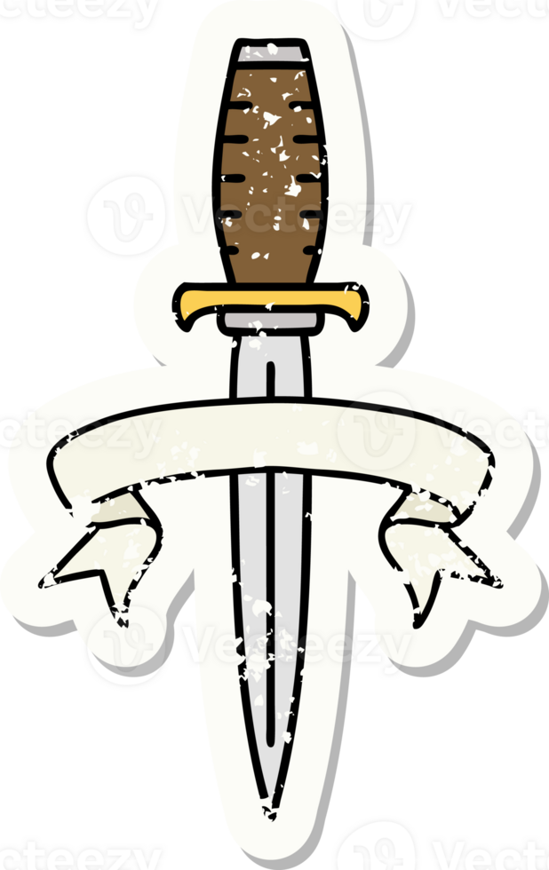 grunge sticker with banner of a dagger png
