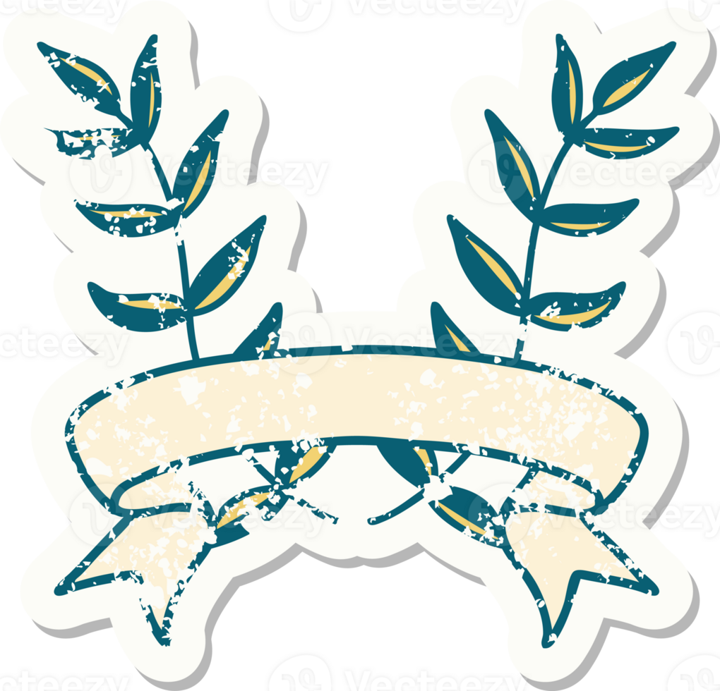 grunge sticker with banner of laurel png