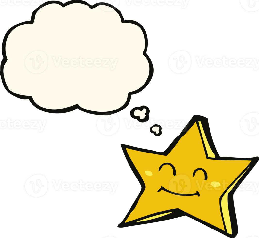 cartoon happy star character with thought bubble png