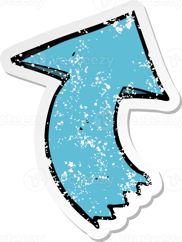 distressed sticker of a cartoon pointing arrow png
