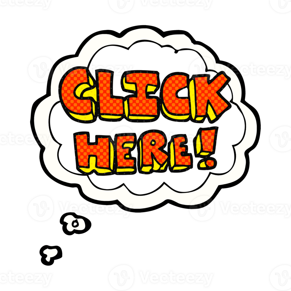 thought bubble cartoon click here word symbol png