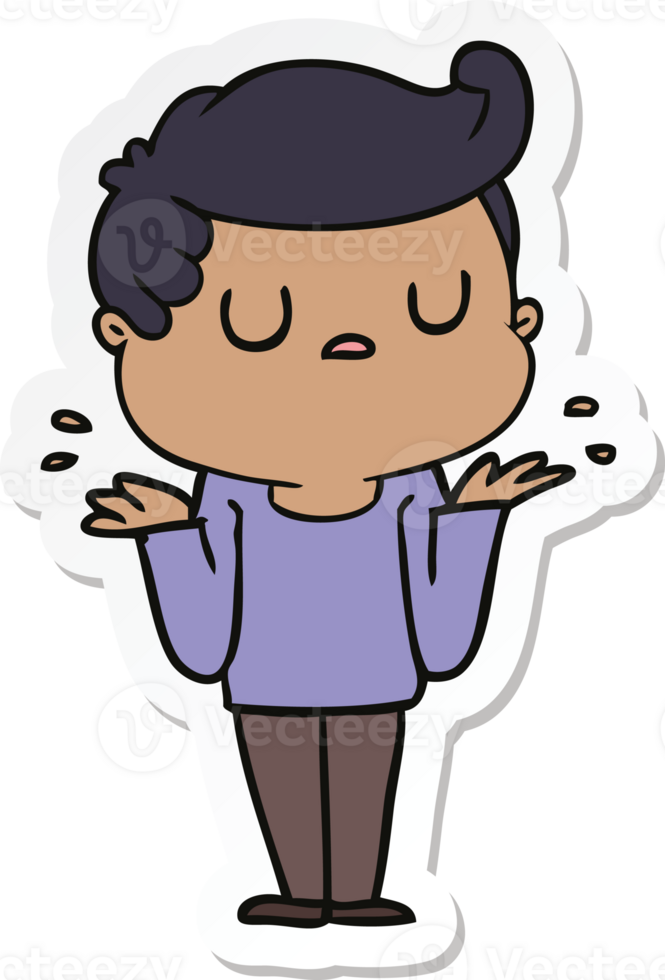 sticker of a cartoon aloof man shrugging shoulders png