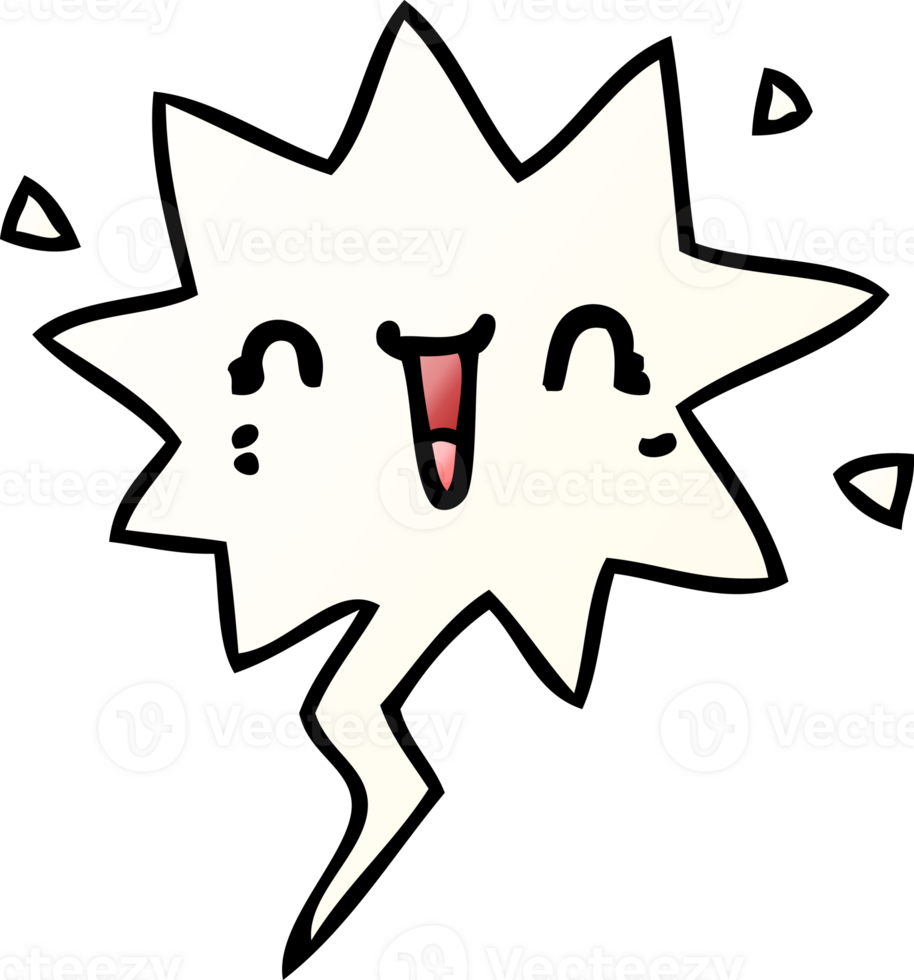 happy cartoon face and speech bubble in smooth gradient style png