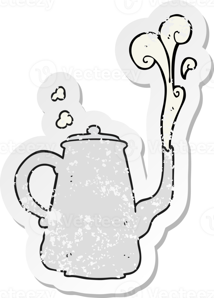 retro distressed sticker of a cartoon steaming coffee pot png