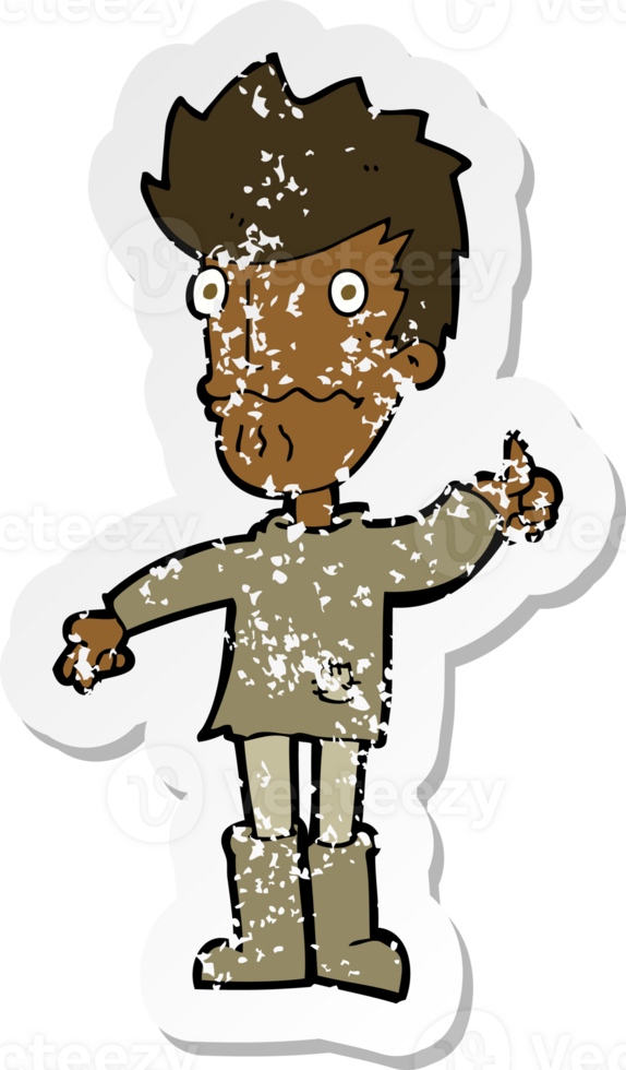 retro distressed sticker of a cartoon worried man giving thumbs up symbol png