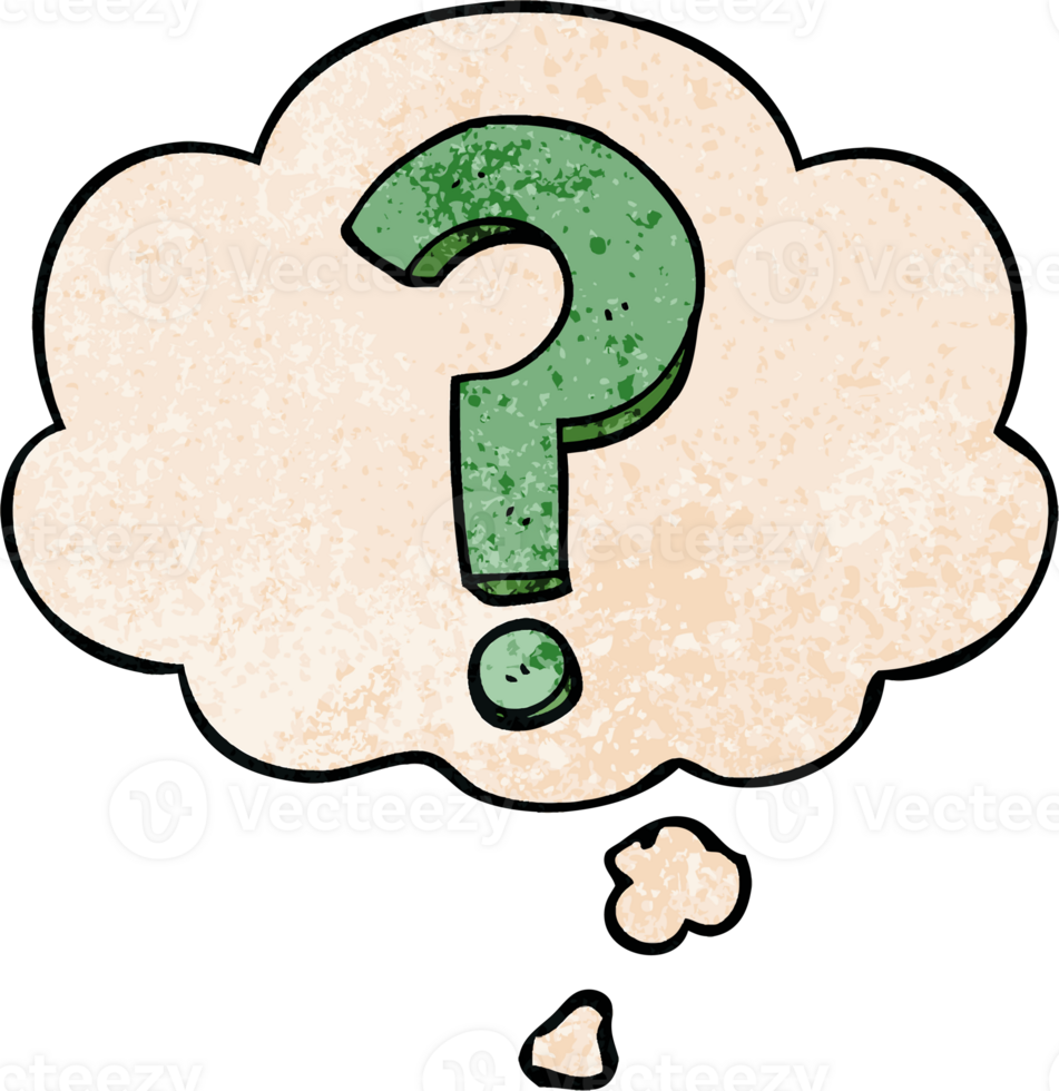 cartoon question mark and thought bubble in grunge texture pattern style png