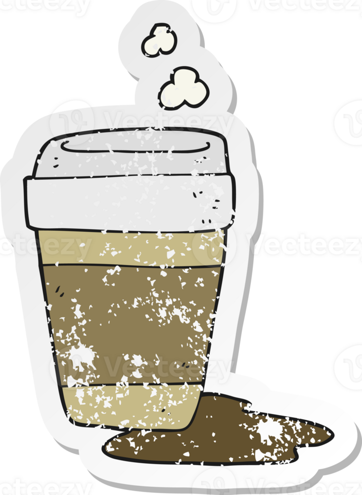 retro distressed sticker of a cartoon coffee cup png