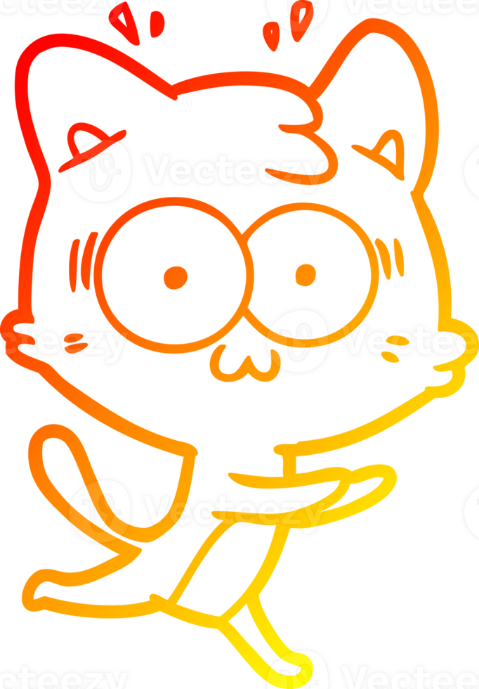 warm gradient line drawing cartoon surprised cat running png
