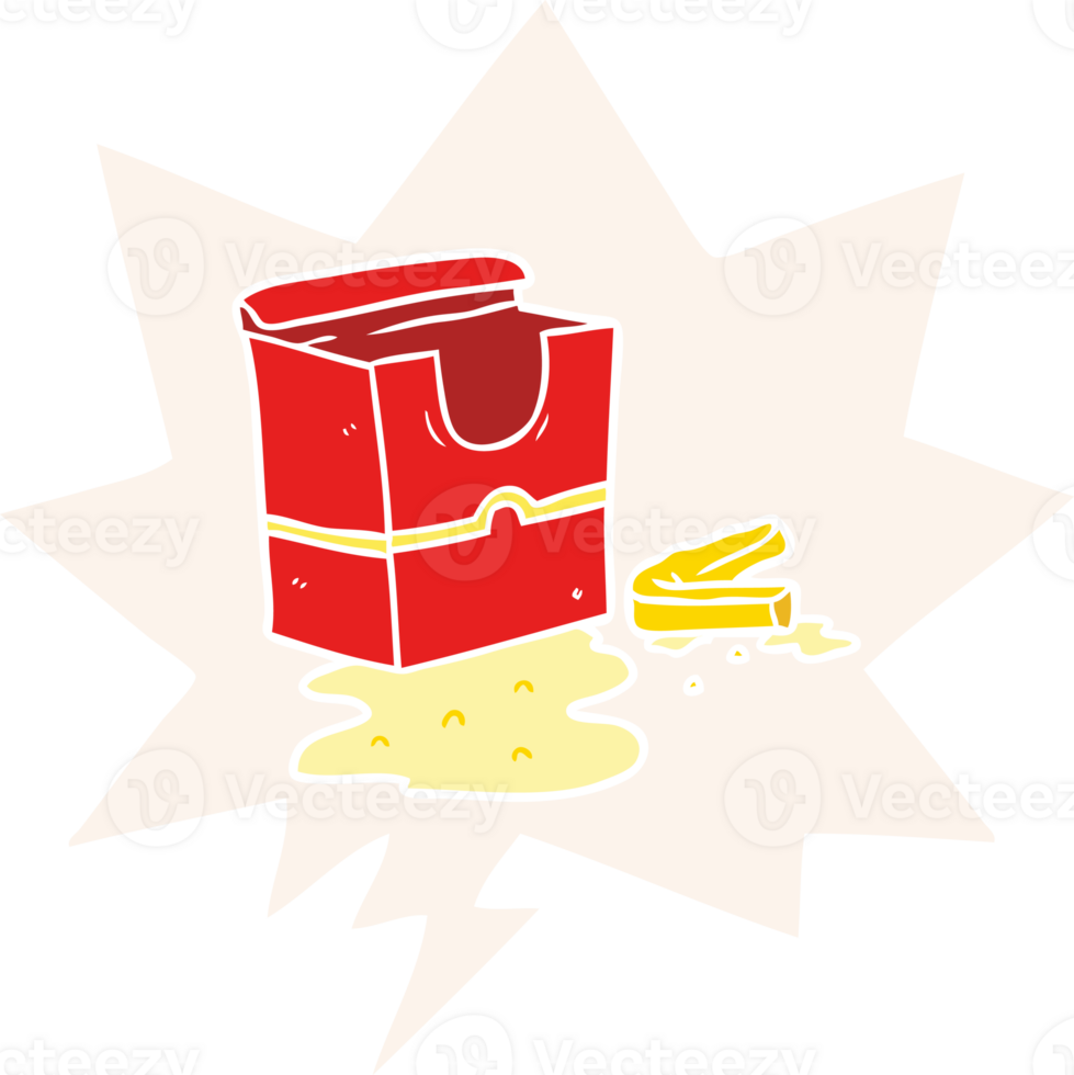 cartoon empty box of fries and speech bubble in retro style png