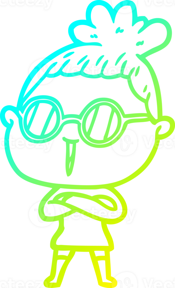 cold gradient line drawing cartoon woman wearing spectacles png