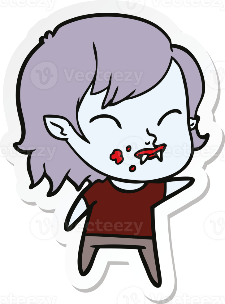 sticker of a cartoon vampire girl with blood on cheek png