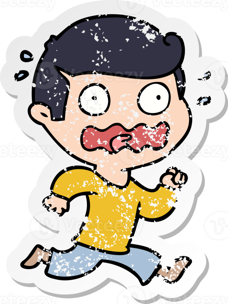 distressed sticker of a cartoon man totally stressed out png