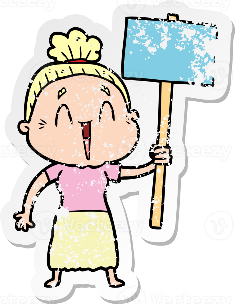 distressed sticker of a cartoon happy old lady png