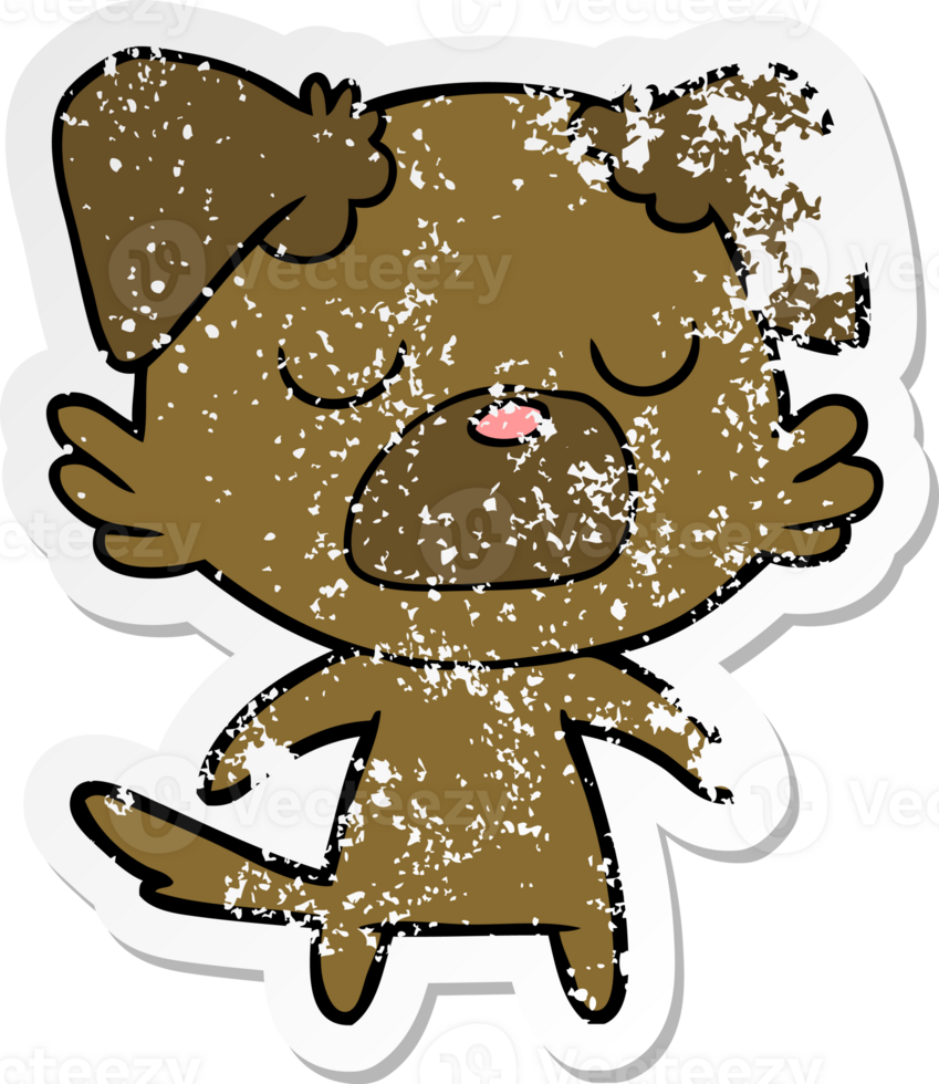 distressed sticker of a cartoon dog png