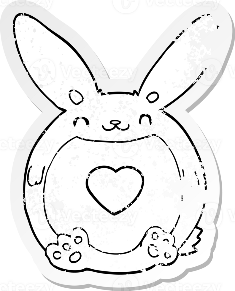 distressed sticker of a cartoon rabbit with love heart png