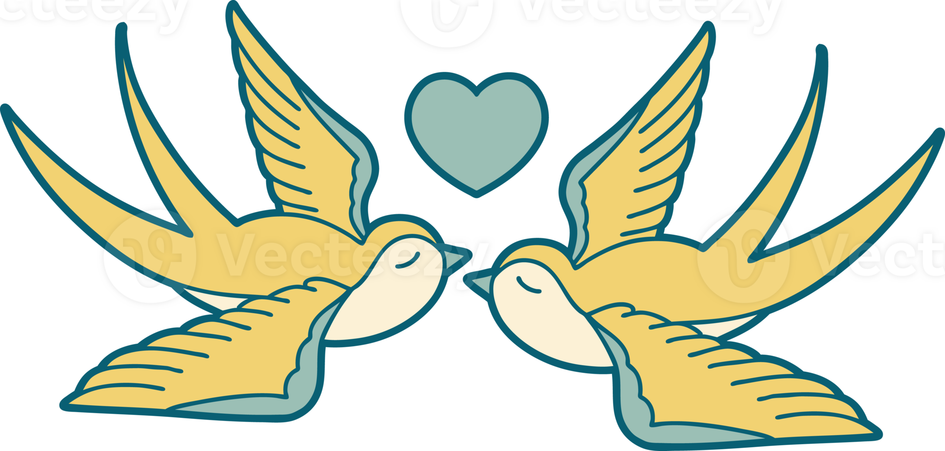 tattoo style icon of a swallows and a heart png