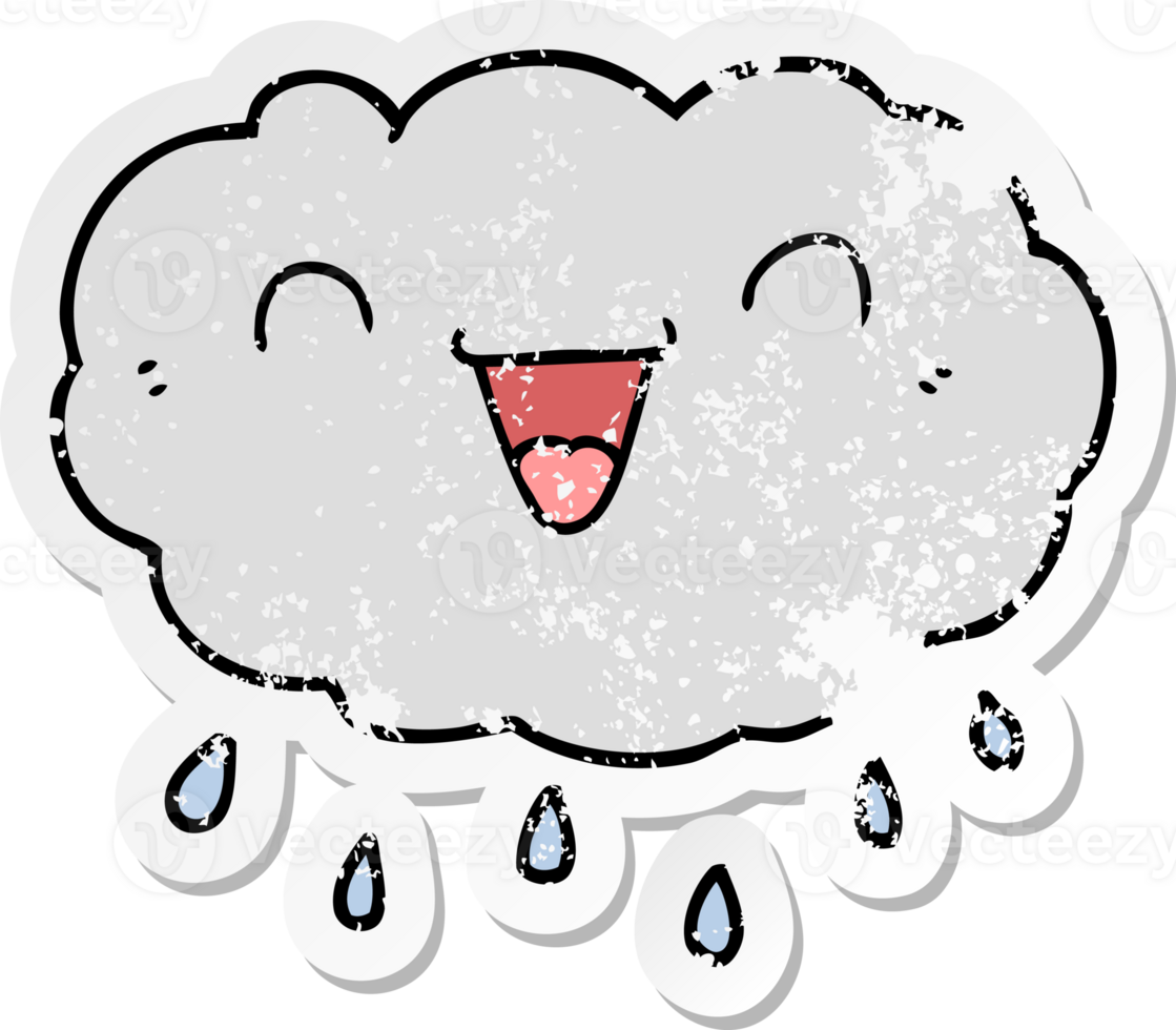 distressed sticker of a happy cartoon cloud png