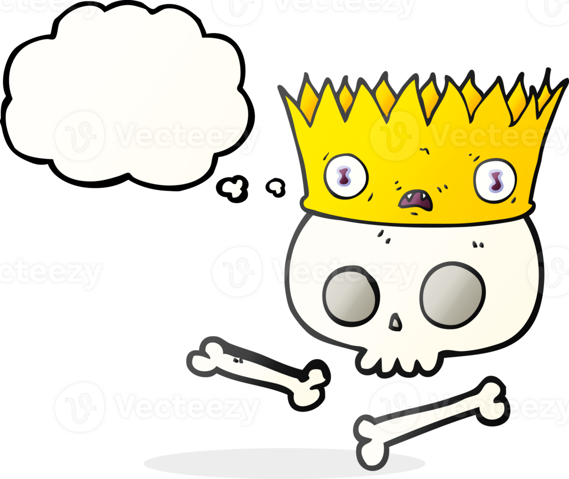 thought bubble cartoon magic crown on old skull png