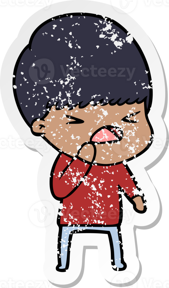 distressed sticker of a cartoon stressed man png
