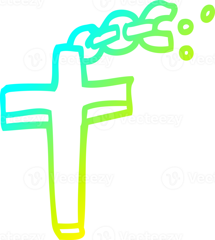 Crocifisso di cartone animato di disegno a tratteggio a gradiente freddo sulla catena png