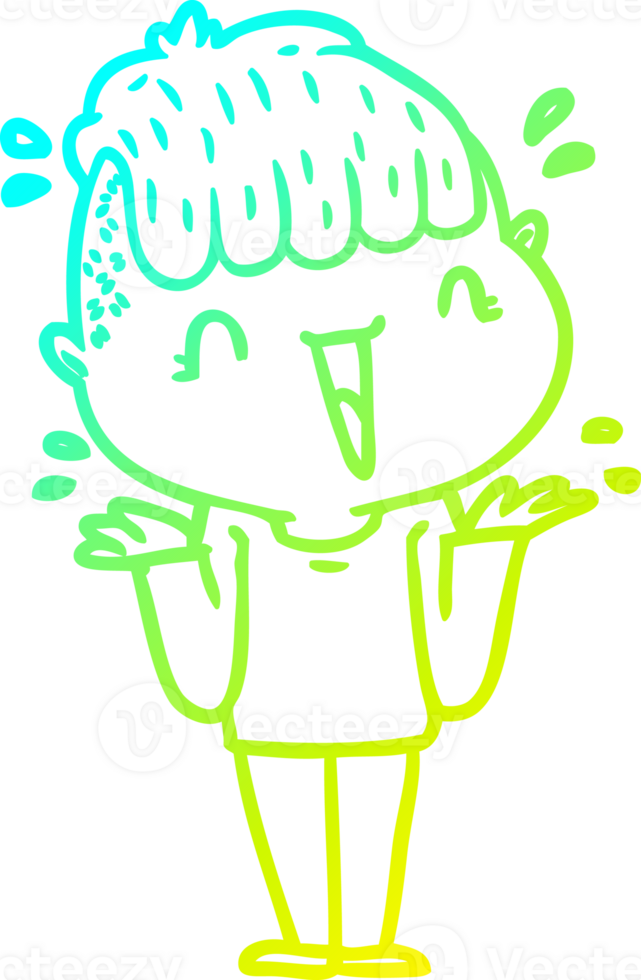cold gradient line drawing cartoon happy boy surprised png