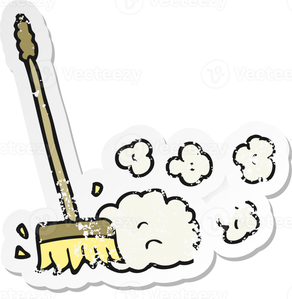 retro distressed sticker of a cartoon sweeping brush png