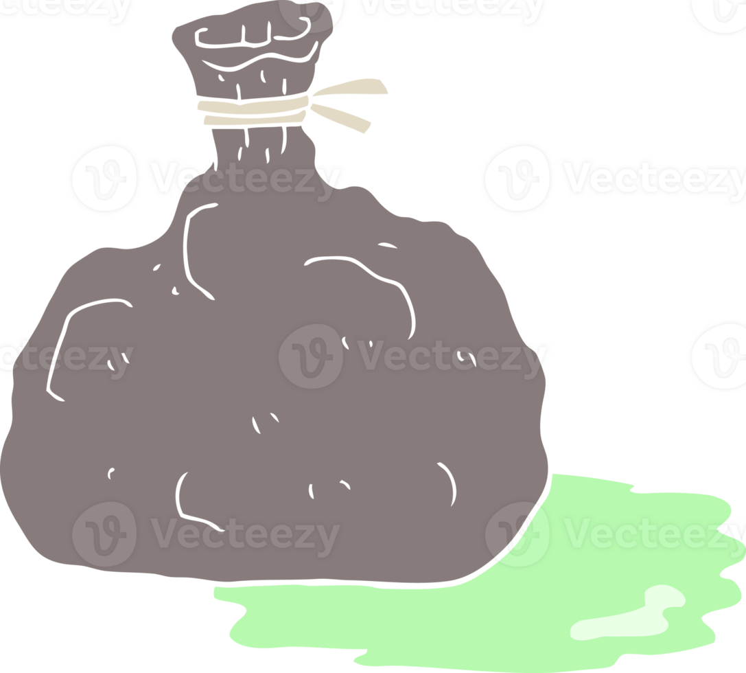 flat color illustration of a cartoon bag of garbage png