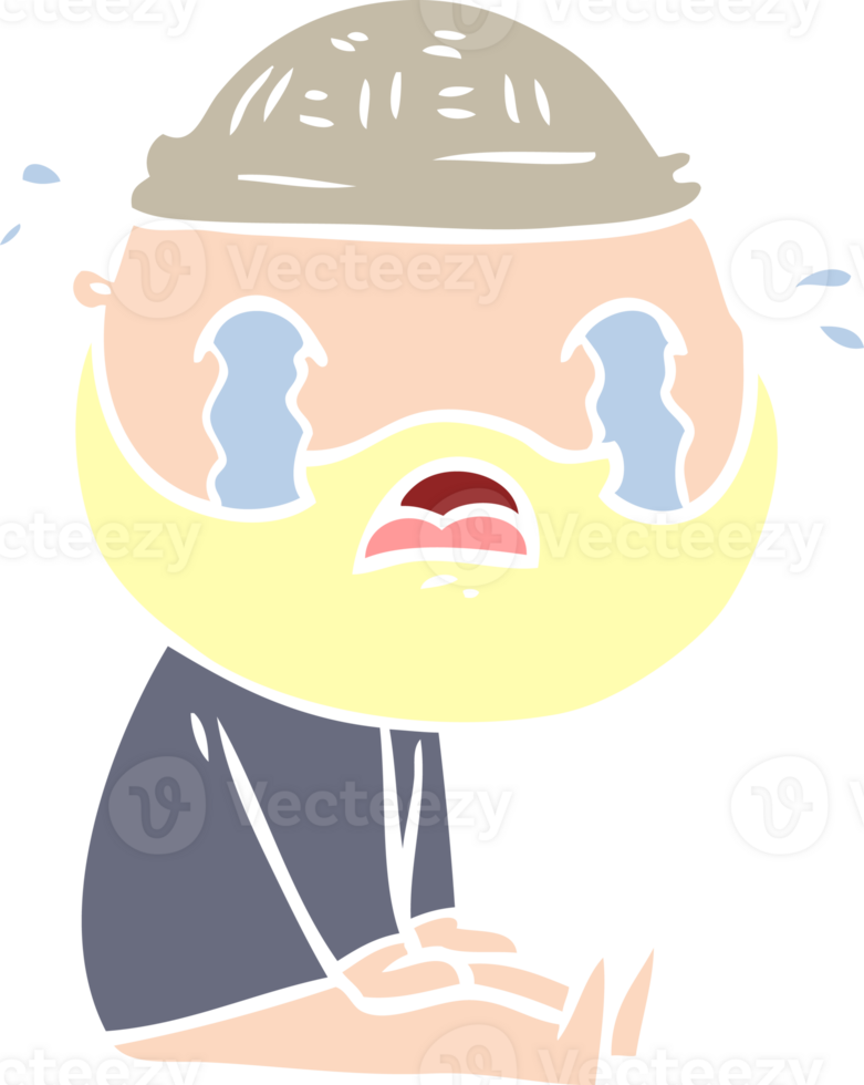 flat color style cartoon bearded man crying png