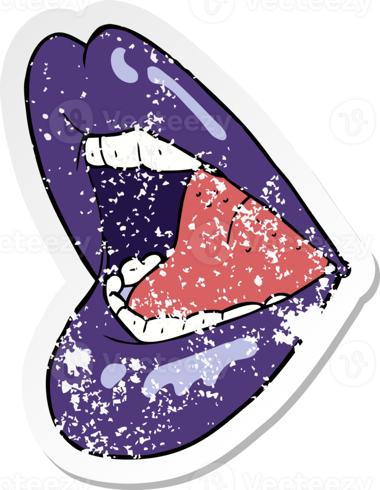retro distressed sticker of a cartoon open mouth png
