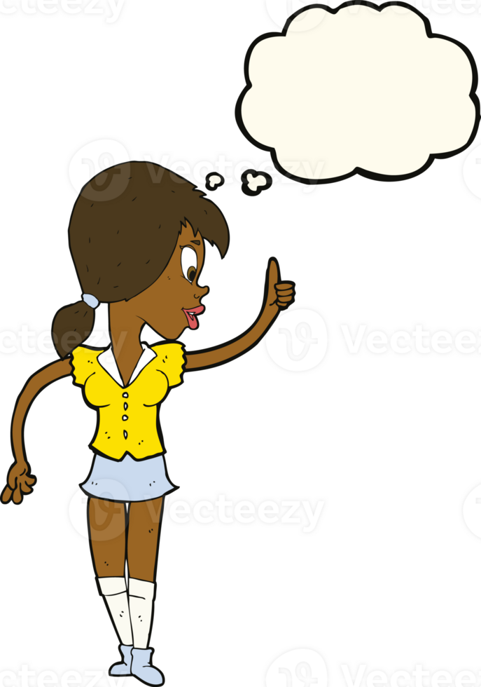 cartoon girl with idea with thought bubble png
