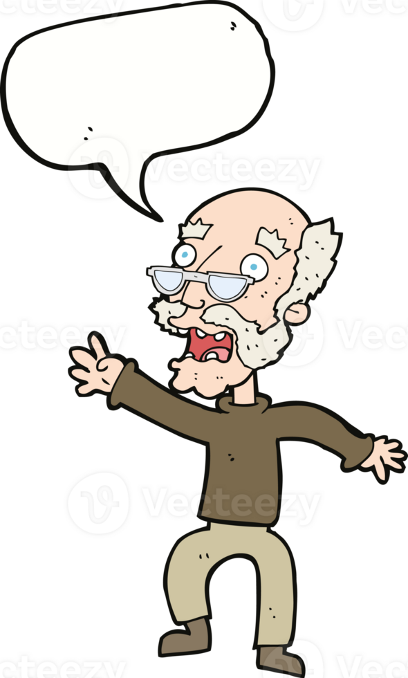 cartoon frightened old man with speech bubble png