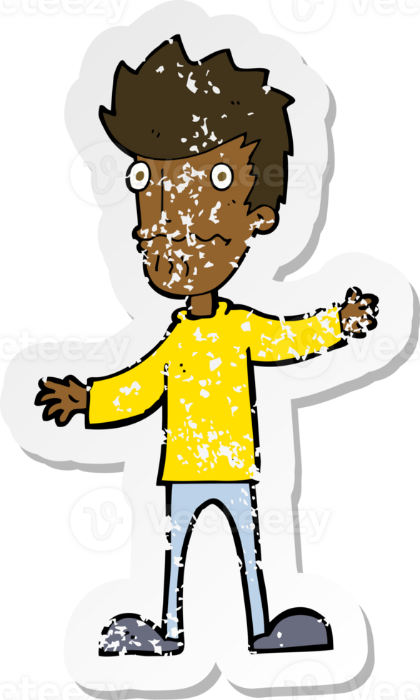 retro distressed sticker of a cartoon nervous man png