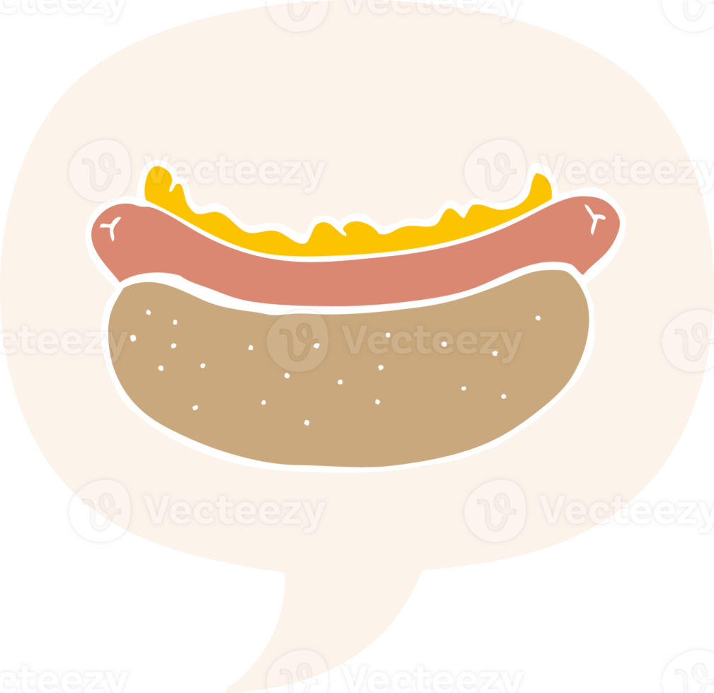 cartoon hotdog and speech bubble in retro style png