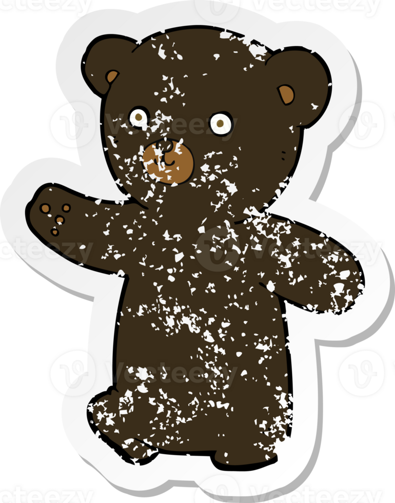 retro distressed sticker of a cartoon black bear cub png