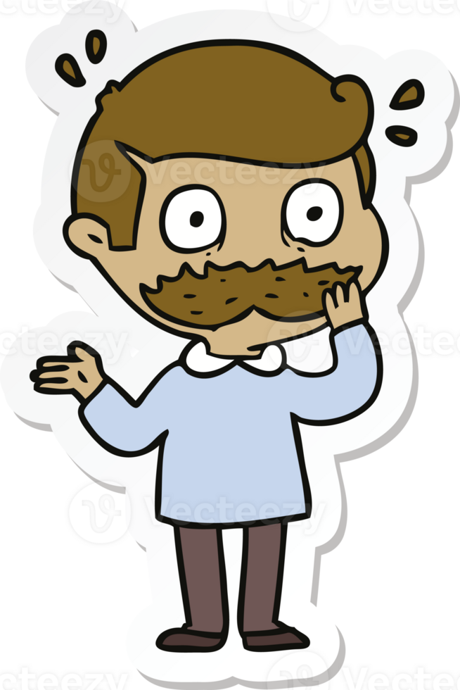 sticker of a cartoon man with mustache shocked png