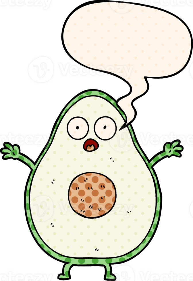 cartoon avocado and speech bubble in comic book style png